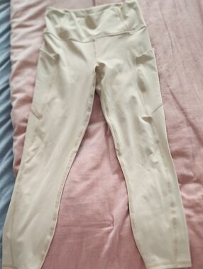 Fabletics PureLuxe Cream/tan High-Waist Leggings with Side Pockets